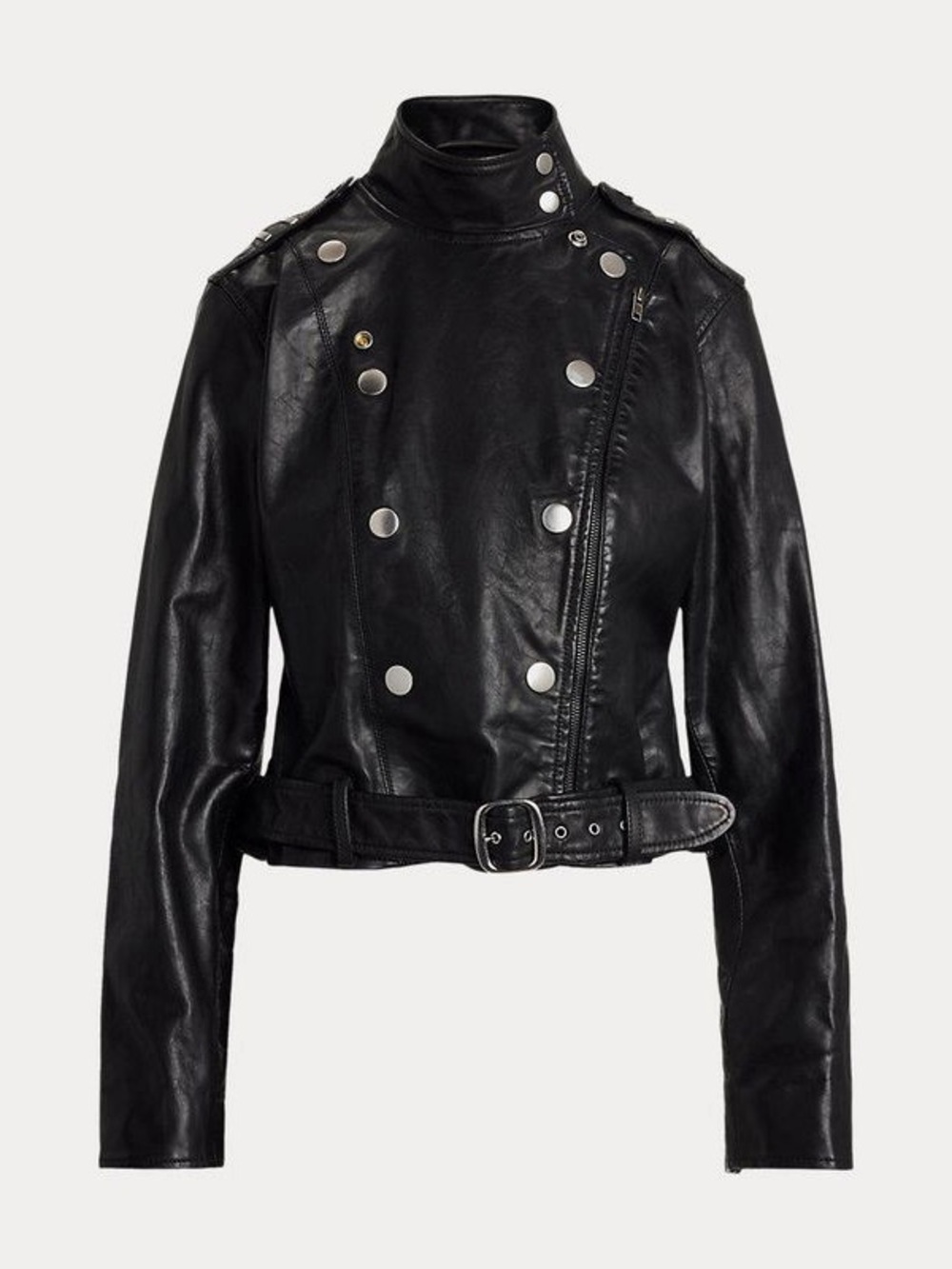 Polo by Ralph Lauren Black Leather Double-Breasted Belted Jacket